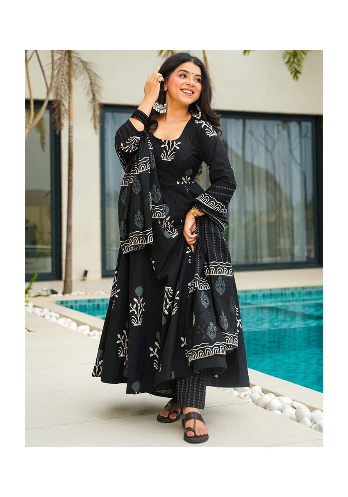 Malishka Export Black Rayon Anarkali Kurta Pant With Dupatta for Women - Image 5
